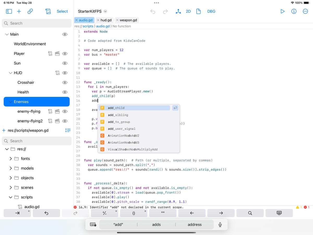 Godot on iPad, Part 8: Code Editing
