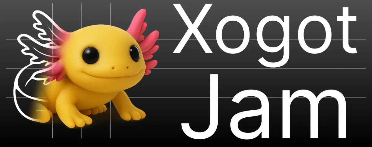 An axolotl next to the words Xogot Jam